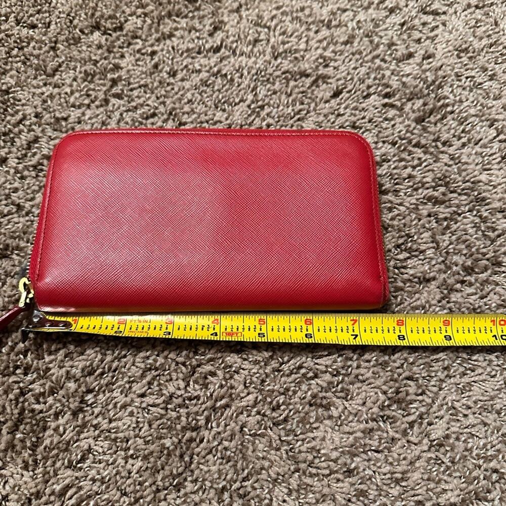 Prada Red Saffiano Zip Wallet with Gold Logo - Picture 11 of 13